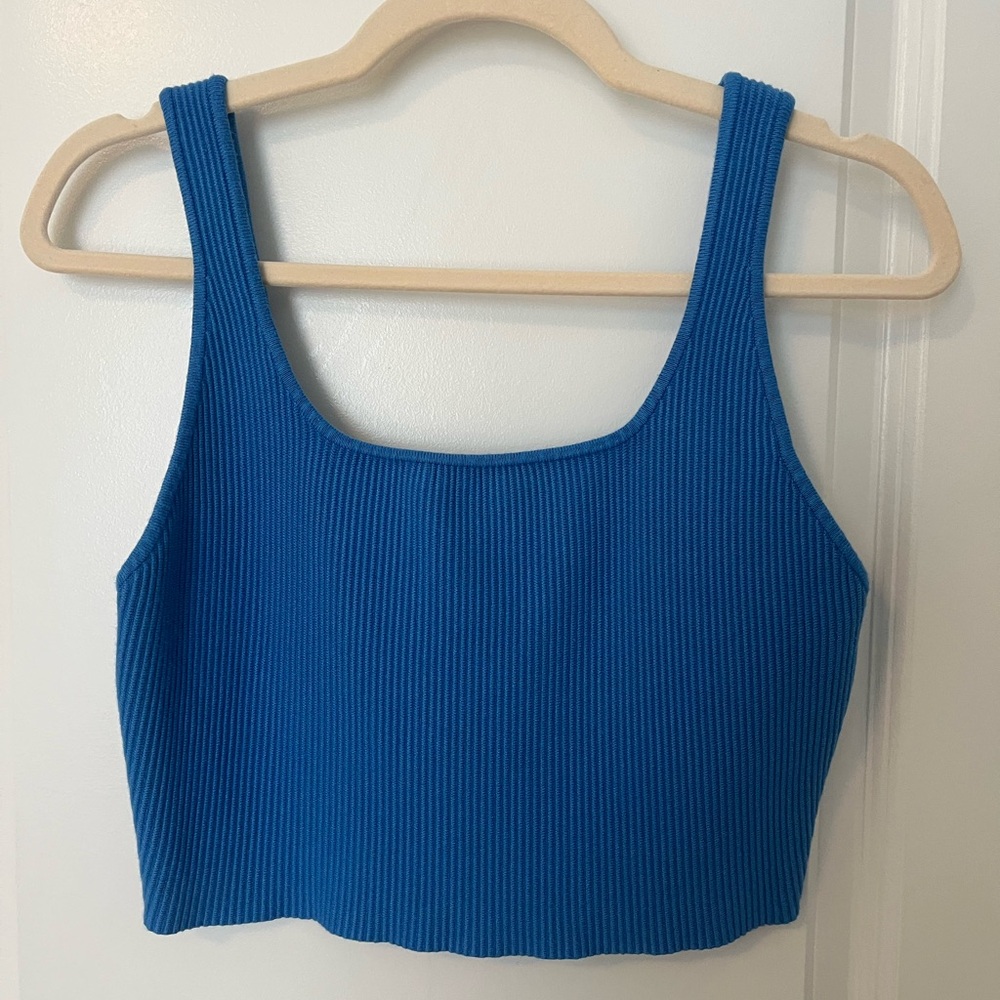 Pretty Blue Ribbed Cropped Tank